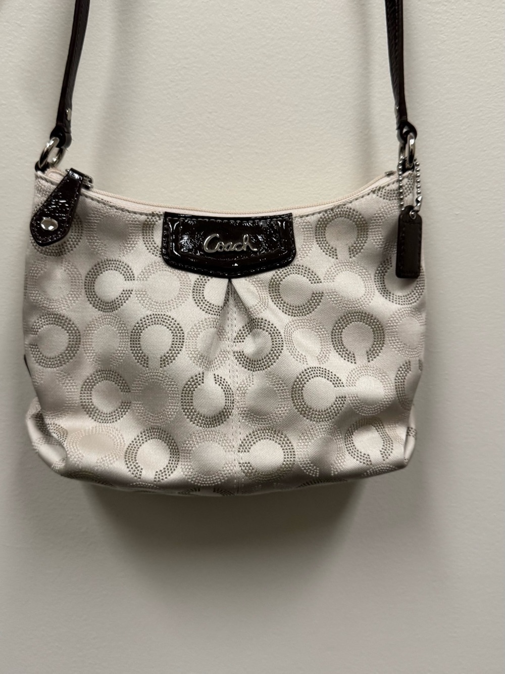Coach Signature Hobo Shoulder Bag in Cream and Brown